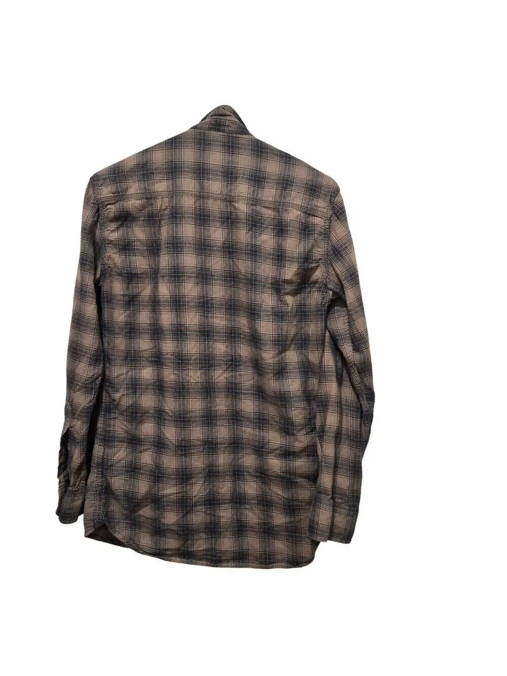 Knife Plaid Flannel Shirt Medium Brown Cotton Button Up